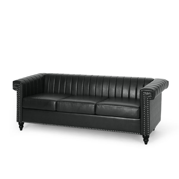 Gdf Studio Donley Contemporary Channel Stitch 3 Seater Sofa With Nailhead Trim
