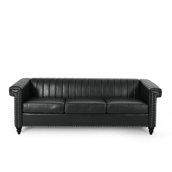 Gdf Studio Donley Contemporary Channel Stitch 3 Seater Sofa With Nailhead Trim