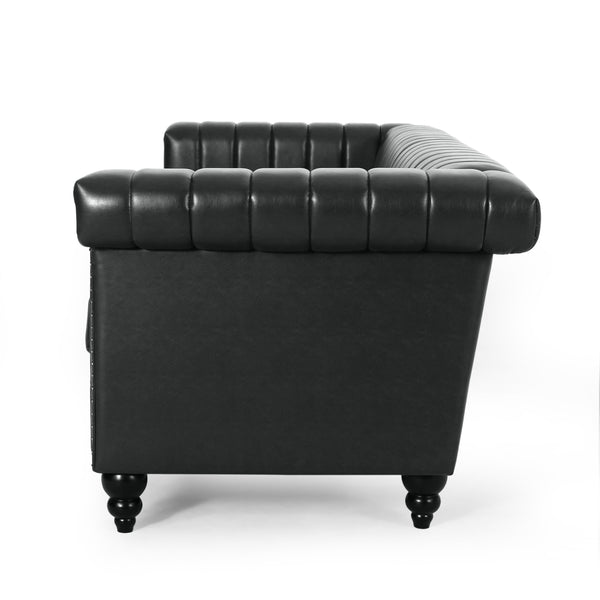 Gdf Studio Donley Contemporary Channel Stitch 3 Seater Sofa With Nailhead Trim