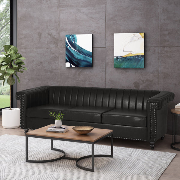 gdf studio Donley Contemporary Channel Stitch 3 Seater Sofa with Nailhead Trim