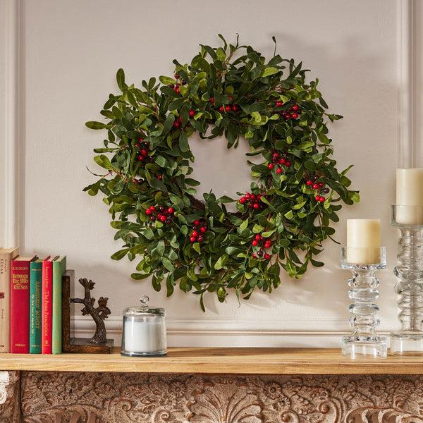 Gdf Studio Dore 25" Olive Artificial Silk Wreath With Berries Green And Red