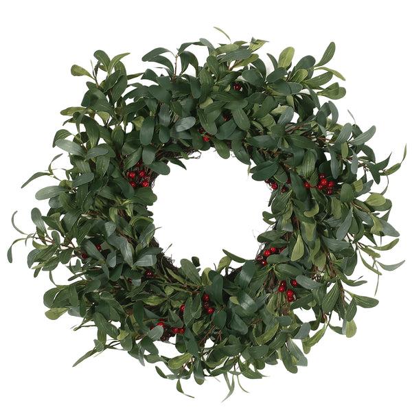 gdf studio Dore 25" Olive Artificial Silk Wreath with Berries Green and Red