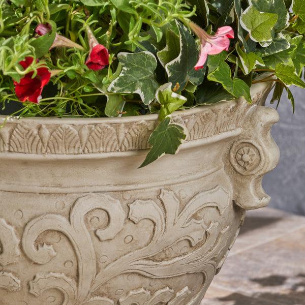 Gdf Studio Doreen Garden Urn Planter Pot Round Roman Botanical Lightweight Concrete