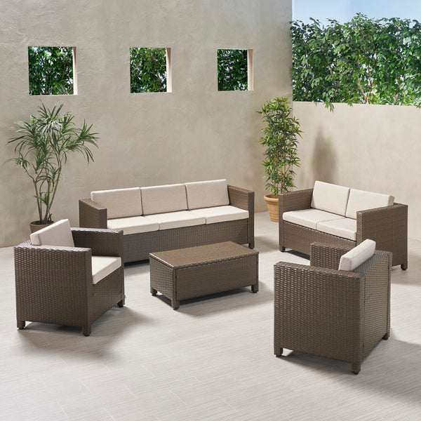Gdf Studio Doreen Outdoor 7 Seater Sofa Chat Set With Cushions