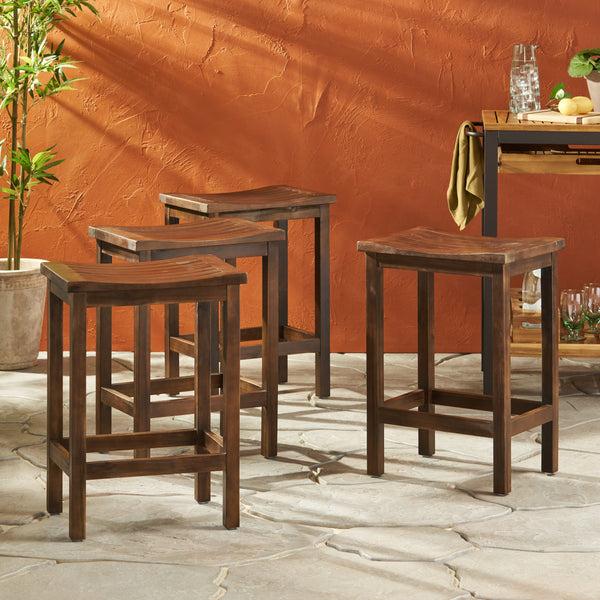 Gdf Studio Doric Outdoor Mahogany Brown Finish Acacia Wood Counter Stools