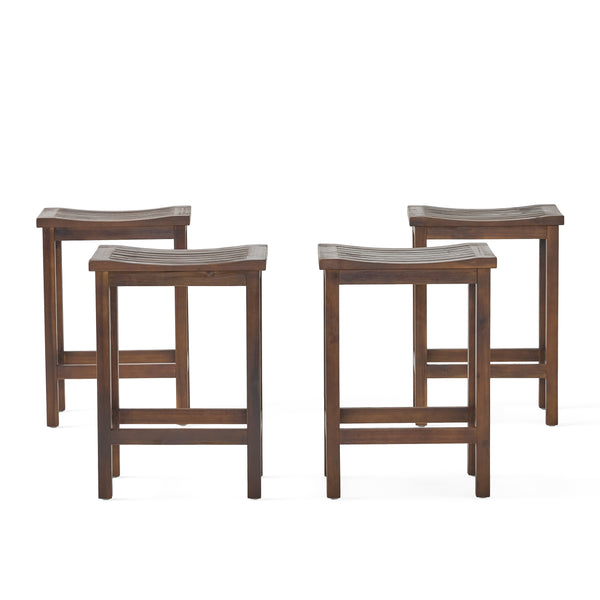 gdf studio Doric Outdoor Mahogany Brown Finish Acacia Wood Counter Stools