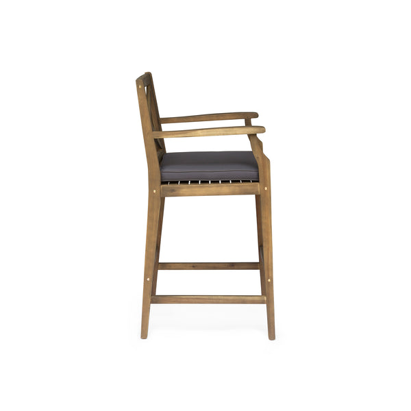 Gdf Studio Doric Outdoor Rustic Acacia Wood Barstools With Cushions (Set Of 4)