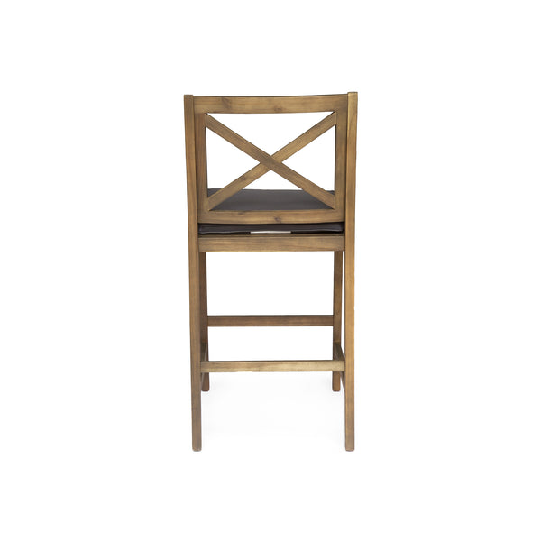 Gdf Studio Doric Outdoor Rustic Acacia Wood Barstools With Cushions (Set Of 4)