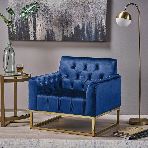 gdf studio Doris Modern Glam Button Tufted Diamond Stitch Velvet Club Chair with Gold Frame