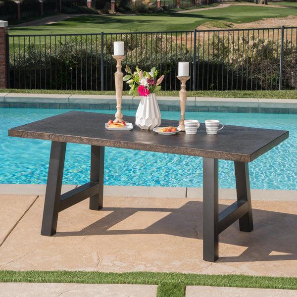 Gdf Studio Doris Outdoor Brown Stone Finish Light Weight Concrete Dining Table