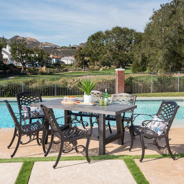 Gdf Studio Dorris Outdoor 7 Piece Aluminum Dining Set With Concrete Table