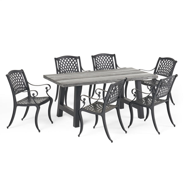 gdf studio Dorris Outdoor 7 Piece Aluminum Dining Set with Concrete Table