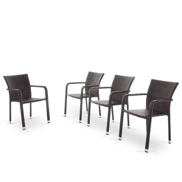 Gdf Studio Dorside Outdoor Wicker Armed Stacking Chairs With An Aluminum Frame (Set Of 4)
