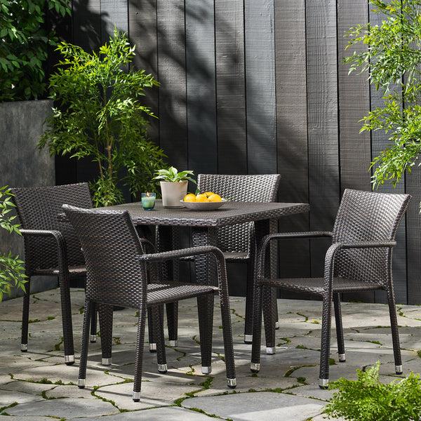 Gdf Studio Dorside Outdoor Wicker Armed Stacking Chairs With An Aluminum Frame (Set Of 4)