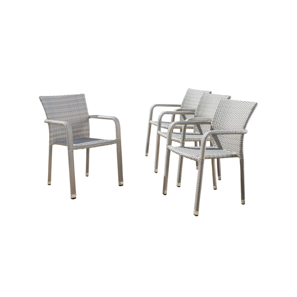 gdf studio Dorside Outdoor Wicker Armed Stacking Chairs with an Aluminum Frame (Set of 4)