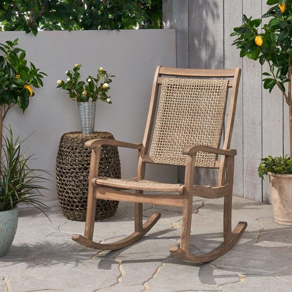 Gdf Studio Dory Outdoor Rustic Wicker Rocking Chair