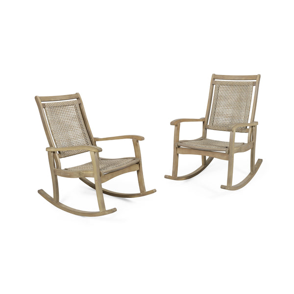 gdf studio Dory Outdoor Rustic Wicker Rocking Chairs (Set of 2)