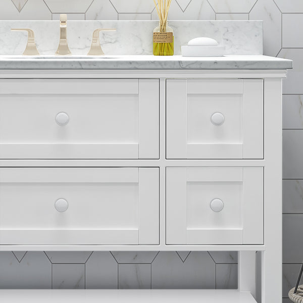 Gdf Studio Douvier Contemporary 48" Wood Single Sink Bathroom Vanity With Marble Counter Top With Carrara White Marble