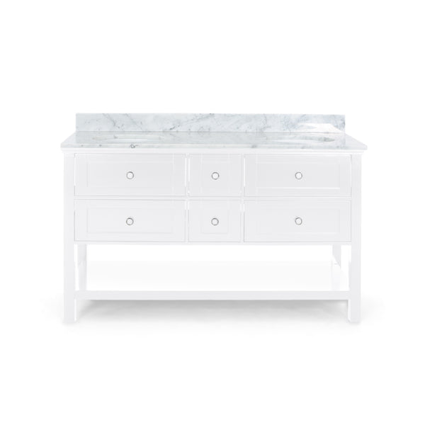 gdf studio Douvier Contemporary 60" Wood Double Sink Bathroom Vanity with Marble Counter Top with Carrara White Marble