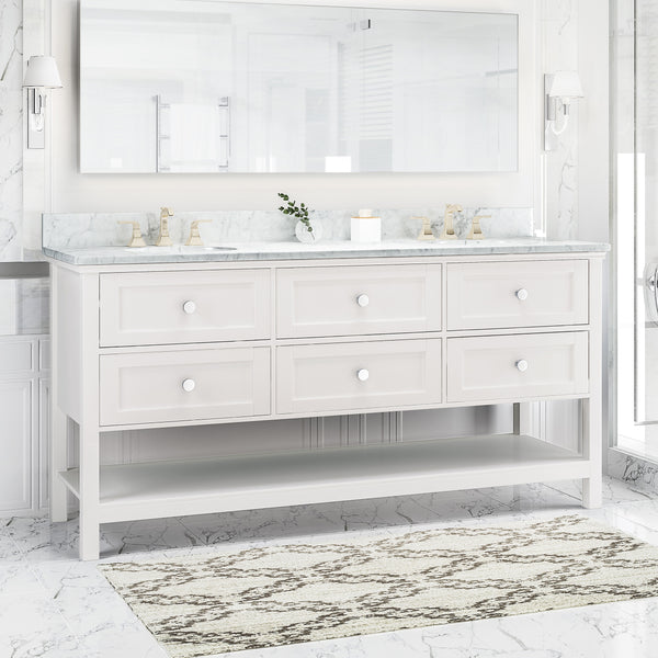 Gdf Studio Douvier Contemporary 72" Wood Double Sink Bathroom Vanity With Marble Counter Top With Carrara White Marble
