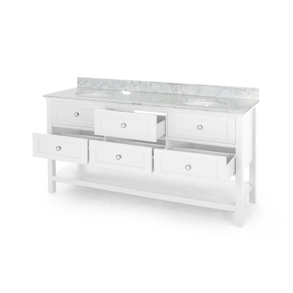 Gdf Studio Douvier Contemporary 72" Wood Double Sink Bathroom Vanity With Marble Counter Top With Carrara White Marble