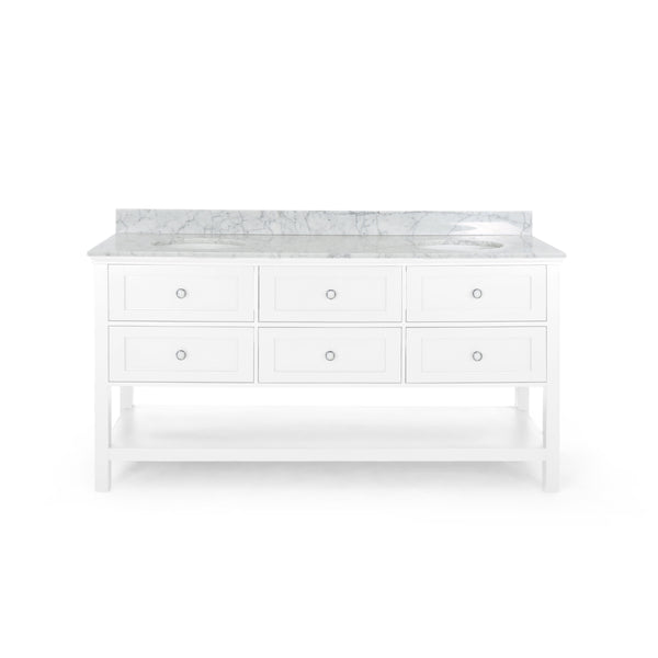 gdf studio Douvier Contemporary 72" Wood Double Sink Bathroom Vanity with Marble Counter Top with Carrara White Marble