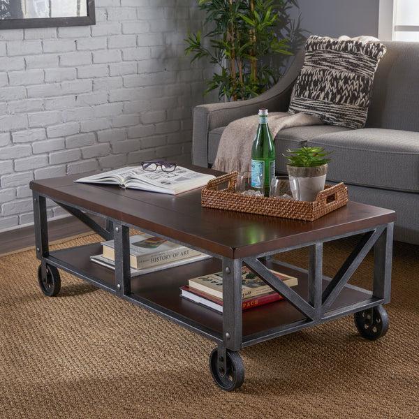 Gdf Studio Dresden Industrial Faux Wood Coffee Table With Antique Black Iron Frame