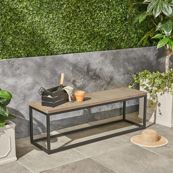 Gdf Studio Drew Outdoor Industrial Acacia Wood And Iron Bench