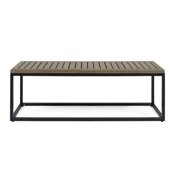 gdf studio Drew Outdoor Industrial Acacia Wood and Iron Bench