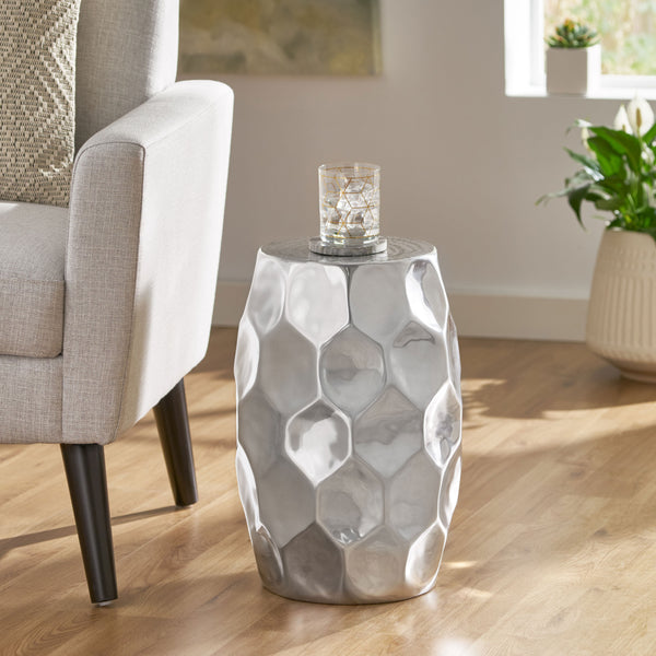 Gdf Studio Duffy Modern Glam Handcrafted Aluminum Honeycomb Side Table Silver