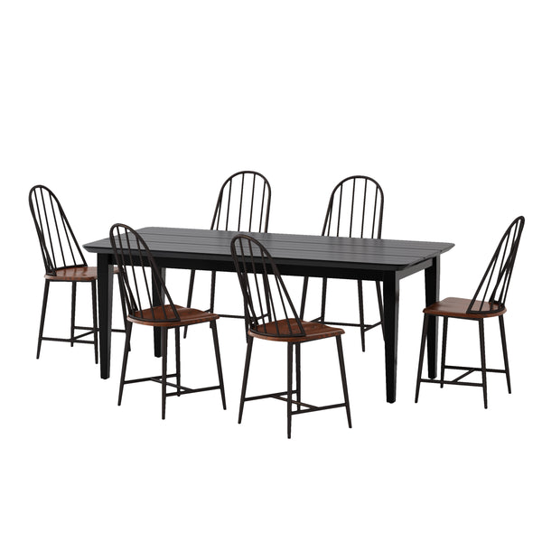 gdf studio Duluth Faux Wood 7 Piece Dining Set Dark Brown Black
