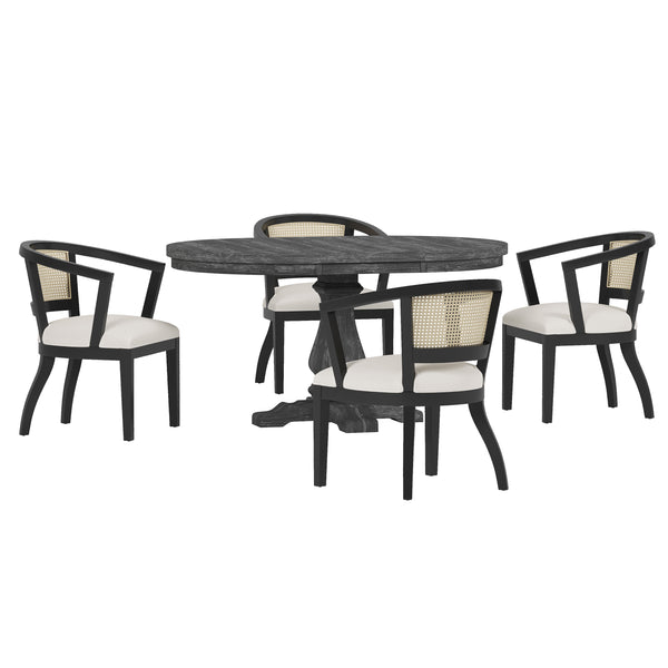 Gdf Studio Dumars Traditional Upholstered Wood And Cane 5 Piece Dining Set