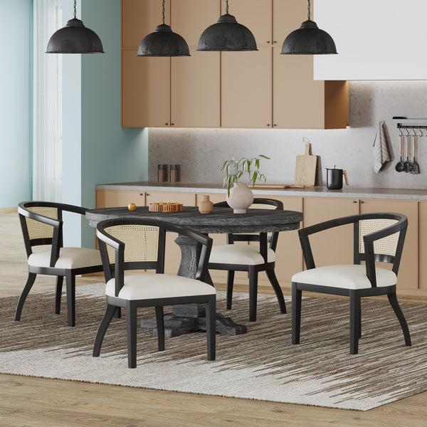 gdf studio Dumars Traditional Upholstered Wood and Cane 5 Piece Dining Set