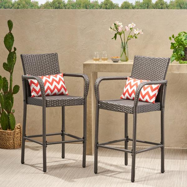 Gdf Studio Dunedin Outdoor Coastal Wicker Backed Barstools With Arms