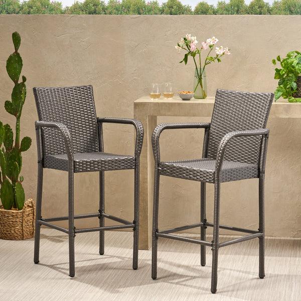 Gdf Studio Dunedin Outdoor Coastal Wicker Backed Barstools With Arms