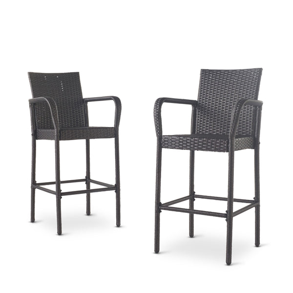 gdf studio Dunedin Outdoor Coastal Wicker Backed Barstools with Arms