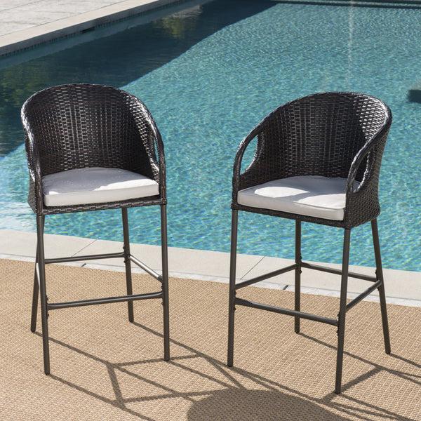 Gdf Studio Dunlevy 31-Inch Outdoor Wicker Barstools With Water Resistant Cushions