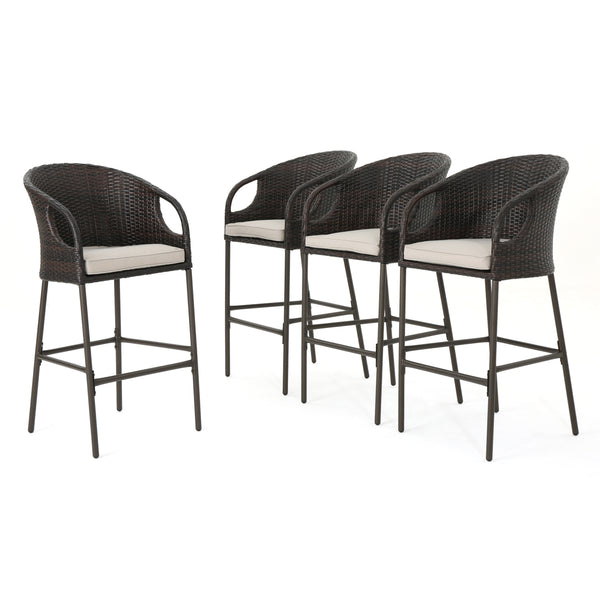 Gdf Studio Dunlevy 31-Inch Outdoor Wicker Barstools With Water Resistant Cushions