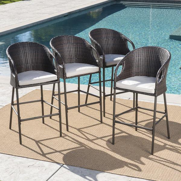 Gdf Studio Dunlevy 31-Inch Outdoor Wicker Barstools With Water Resistant Cushions