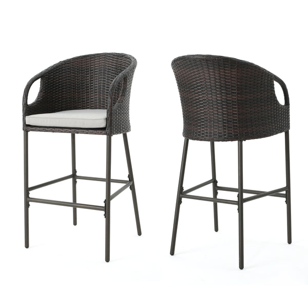 gdf studio Dunlevy 31-Inch Outdoor Wicker Barstools with Water Resistant Cushions