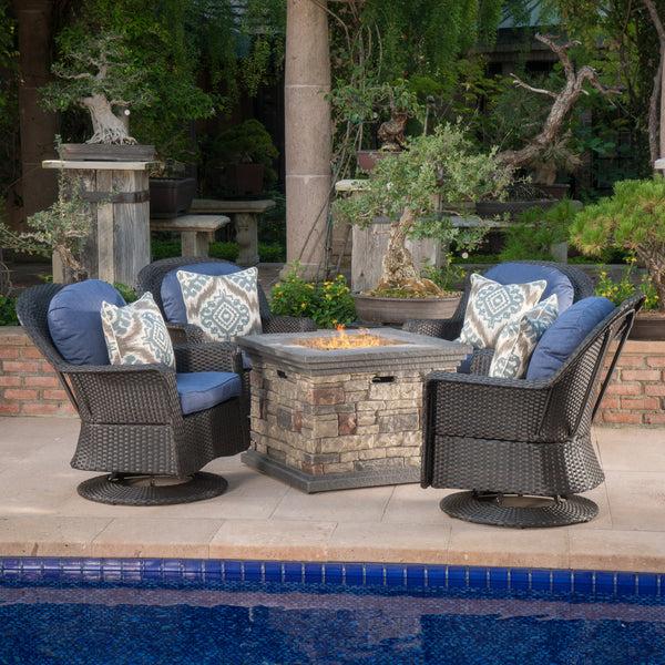 Gdf Studio Dunlevy Outdoor 5 Piece Fire Pit Wicker Chat Set