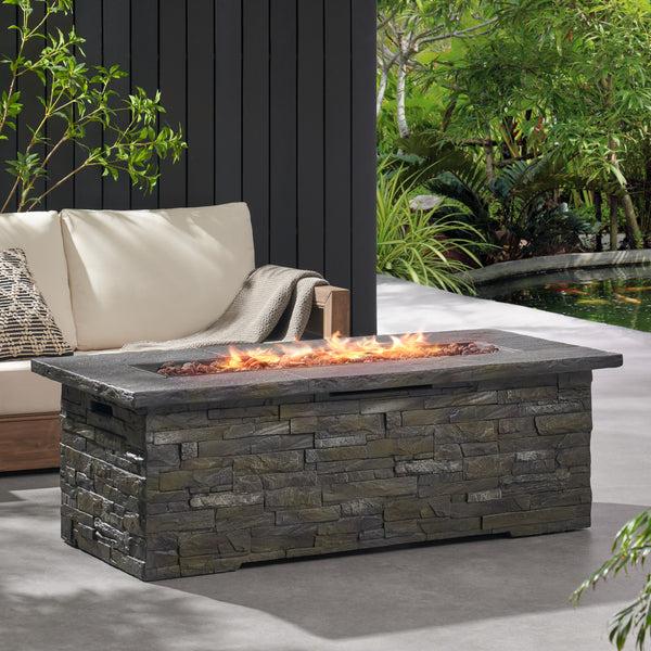 Gdf Studio Dunnigan Outdoor 50 000 BTU Lightweight Concrete Rectangular Fire Pit (No Tank Holder) Natural Stone