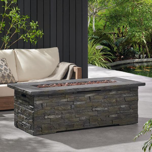 Gdf Studio Dunnigan Outdoor 50 000 BTU Lightweight Concrete Rectangular Fire Pit (No Tank Holder) Natural Stone