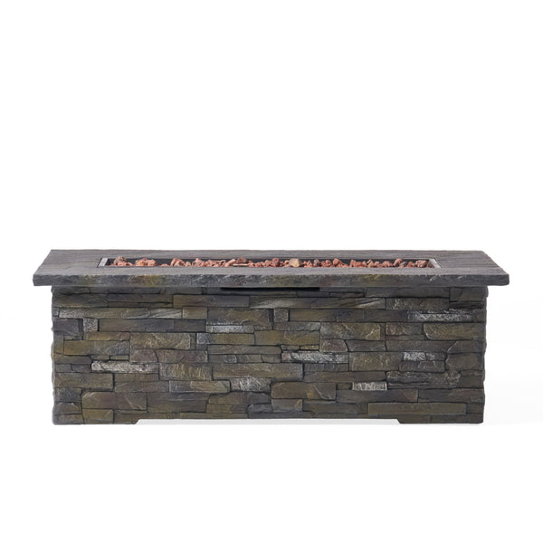 gdf studio Dunnigan Outdoor 50 000 BTU Lightweight Concrete Rectangular Fire Pit (No Tank Holder) Natural Stone