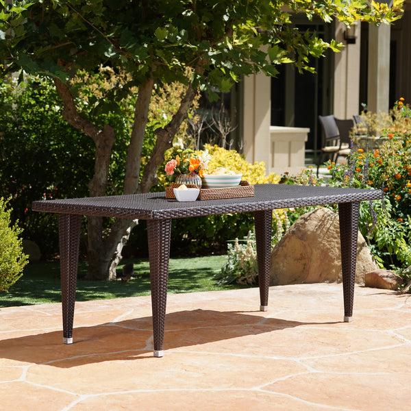 Gdf Studio Durango Outdoor 73.5-inch Multibrown Wicker Rectangular Dining Table
