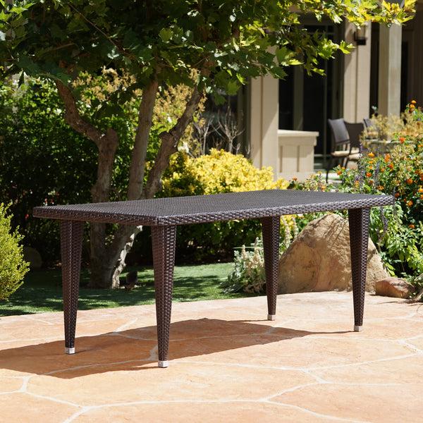 Gdf Studio Durango Outdoor 73.5-inch Multibrown Wicker Rectangular Dining Table