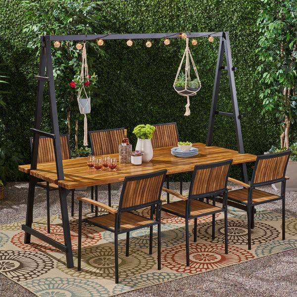 gdf studio Durban Outdoor 6 Seater Acacia Wood and Iron Planter Dining Set