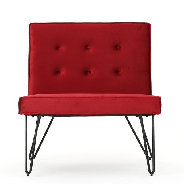 gdf studio DuSoleil Modern Button Tufted Armless Velvet Accent Chair with Hairpin Legs