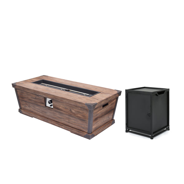 gdf studio Dylan Outdoor 56" Rectangular Light Weight Concrete Fire Pit - 50 000 BTU Brown