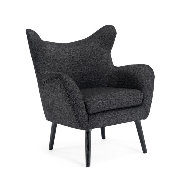 gdf studio Eastdale Mid Century Modern Upholstered Wingback Club Chair Black Textured Tweed and Black